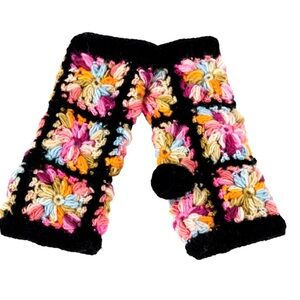 Handcrafted Black Floral Crochet Wrist Warmers